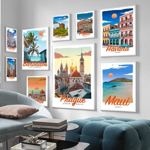 Travel City Rome London Florence Havana Canvas Painting Wall Art Nordic Posters and Prints Wall Pictures for Living Room Decor
