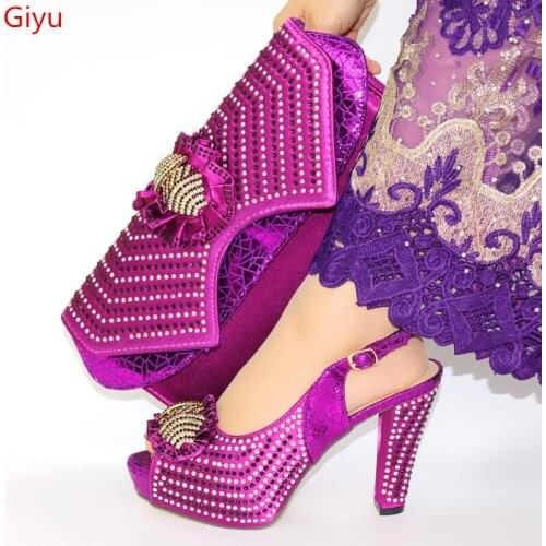 Doershow charming Italian purple Shoes and Bags To Match Set Nigerian Shoes and Matching Bag African Wedding Bag Set!HKU1-8