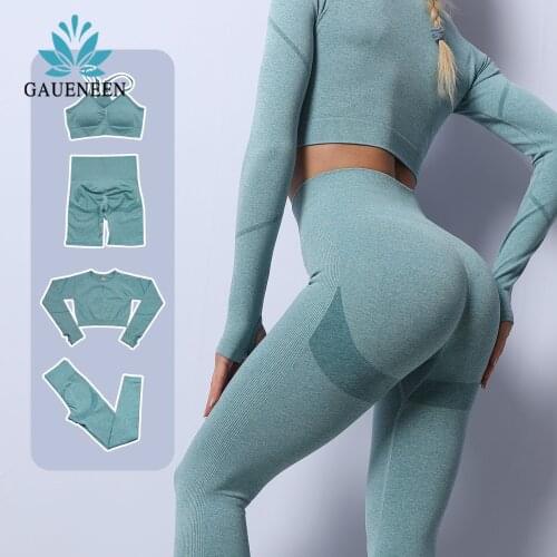 GAUENEEN Seamless Yoga Set Women Tracksuit Fintess Clothing Gym Set Long Sleeve Crop Top Push Up Booty Leggings Sport Wear