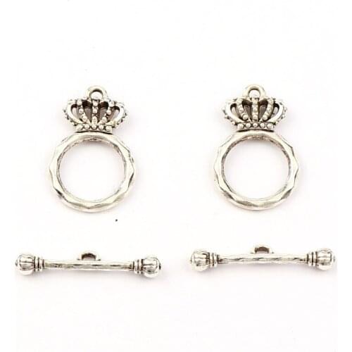 Crown Antique Silver Color OT Toggle Buckle Connectors Fit Bracelet Necklace Clasps DIY Jewelry Findings Accessories