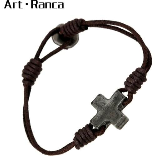 Cross leather braided hand-made outdoor leisure punk Bracelet