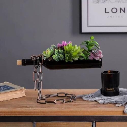 Creative Wine Bottle Succulent Hydroponic Flower Pot Flower Suspended Glass Vase DIY Desktop Decoration Decoration