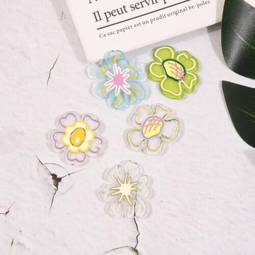 Summer style 30pcs/lot color flowers pattern print cartoon florals shape acrylic beads diy jewelry earring/garment accessory