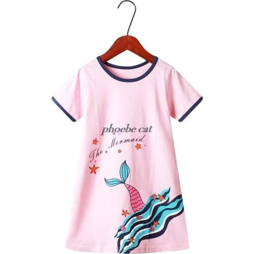 Summer Cotton Kids Sleepwear Dress Cartoon Mermaid Toddler Girls Pajama Nightgown Short Sleeve Children Homewear Baby Nightdress