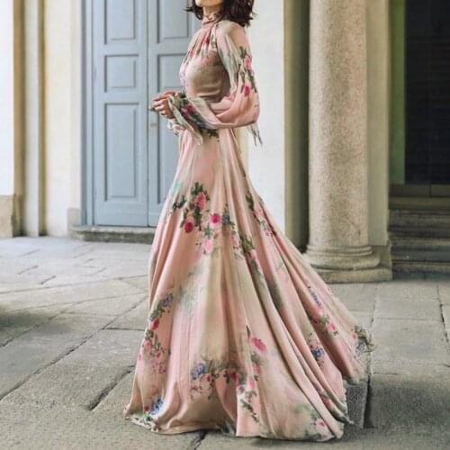 Summer Clothes for Women Vintage Long Sleeve Floral Printed Long Dress Vacation Bohemian Boho Maxi Dress Female