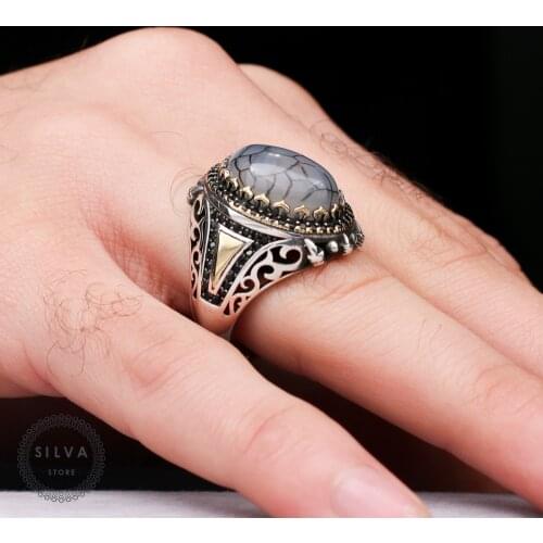 Original Sterling 925 Silver Mens ring With Agate Stone. Mens Jewelry Stamped With Silver Stamp 925 All Sizes Are Available