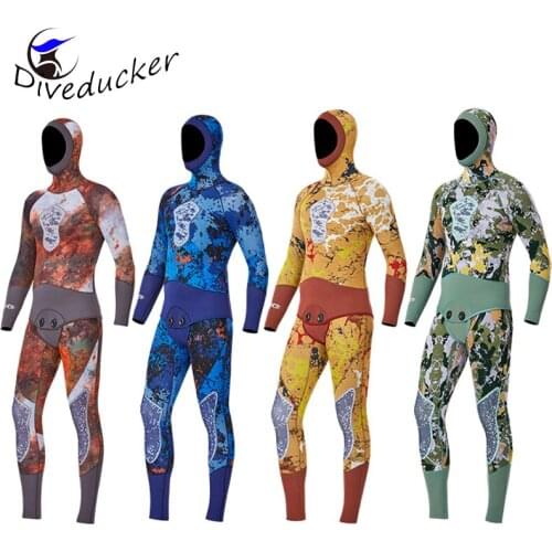 5MM Neoprene 2-pieces Scuba Diving Suit Hooded Jacket+Full-body Vest Set Professional Underwater Spearfishing Warm Wetuit