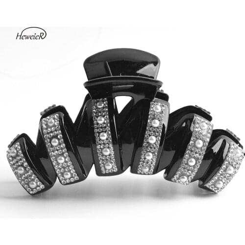 New Large Plastic Hairpins Headwear Women Ladies Rhinestones Crystal Stones Hair Crab Clip Clamp Headwear Claw Accessories