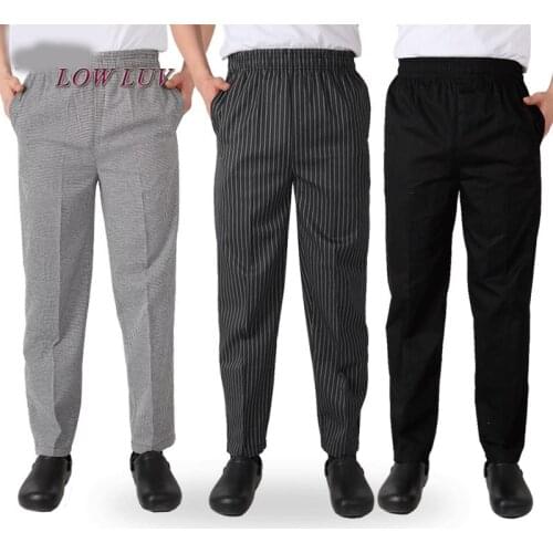 New chef service chef uniforms chef executive chef pants black stripes elastic restaurant uniforms
