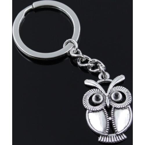 New Fashion Men 30mm Keychain DIY Metal Holder Chain Vintage Big Eyes Owl 34x21mm Silver Color Pendant Car Keychain Gift