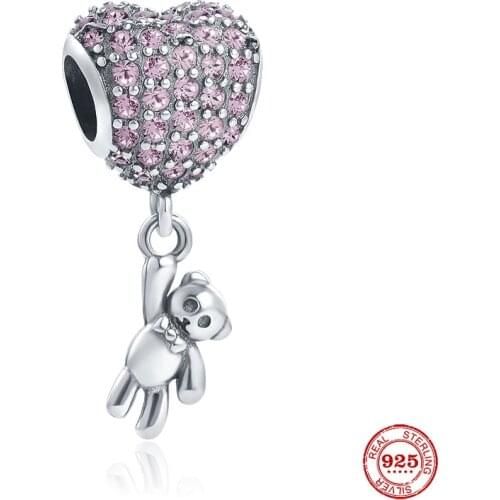 New Original Silver Color Pink Bear Diy Bead Fit European Charms Bracelet Bangles Diy Jewelry P500