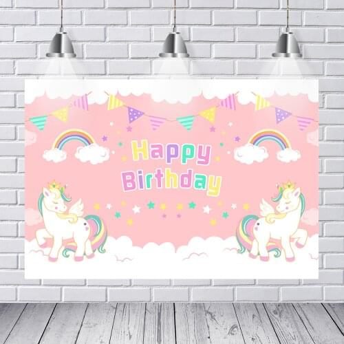 Rainbow unicorn photography background kids birthday party banner photo backdrop fabric Photo Booth Studio photocall