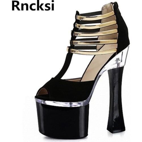 Rncksi Girl Peep Toe Womens 18cm Square Heels Party Dance Shoes Women Party Sandals Patform 18cm High Heels Pole Dance Sandals