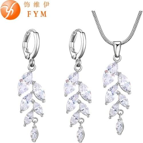 Luxury Swing Jewelry Sets Trendy Womens Silver Rose Gold Color Cubic Zircon Romantic Earrings Necklace Jewelry Sets for Women