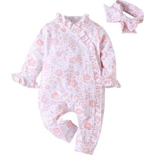 Long Sleeve Infant Rompers+Scaf Toddler Clothing 0-12MonthsCartoon Baby Boy Clothes Pink Floral Baby Clothes Girl Romper Cotton
