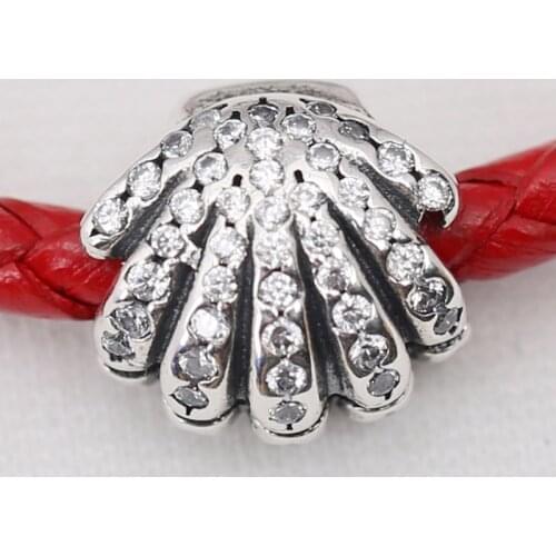 S925 Silver Bead Charm Cute Shell With Clear Cubic Zirconia Bead fit Lady Bracelet Bangle DIY Jewelry