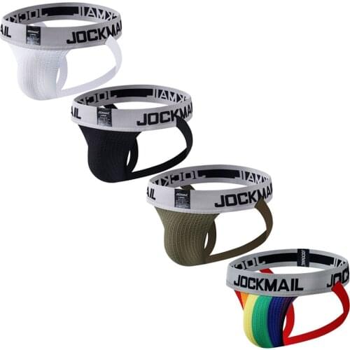 JOCKMAIL 4-Pack Mens Sexy Sports Jockstrap Thong Tanga Bikini Gay Underwear Penis Pouch G String Calzoncillos Hombre Slip Homme
