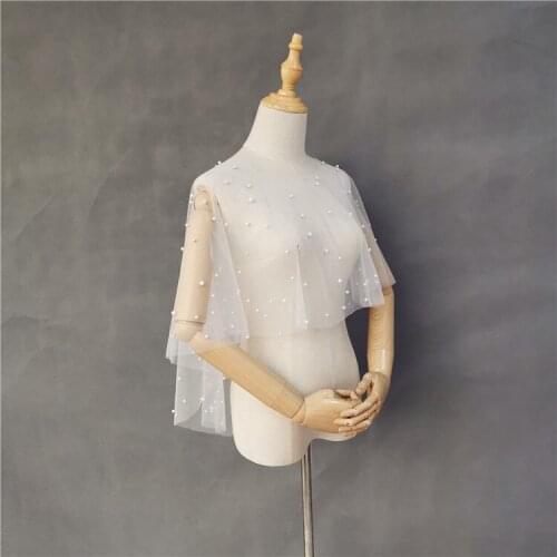 Bridal cape top wedding dresses cape pearl tulle bolero
