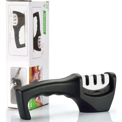 Knife Sharpener Hard Carbide Ceramic Sharpening Stone 3 Stages Handle Household Diamond Ceramic Sharpener Tool