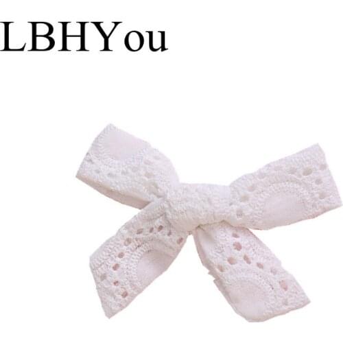 Spring Summer Soild White Lace Bows Hair Clips School Girls Cotton Handtie Hairpins Princess Girls Hairwear Hair Accessories