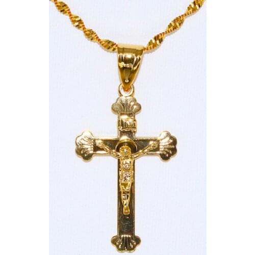 Collar con colgante de Cruz religiosa para mujer y hombre, joyería de moda, Color dorado, con colgante de Cruz religios