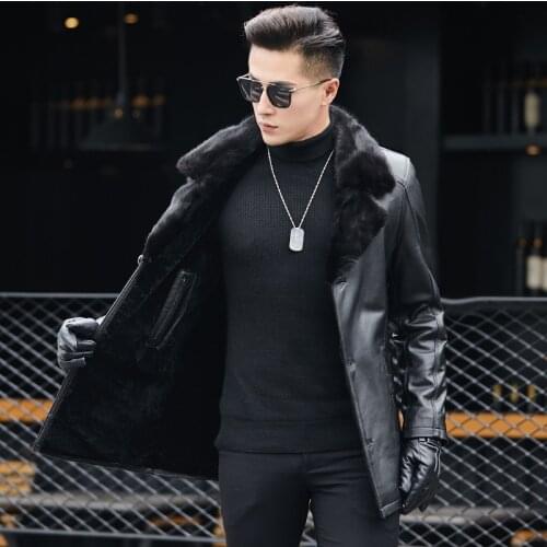 High Quality Mans Winter Genuine Leather Coat Sheep Leather Jacket Man Raccoon Fur Collar Natural fur really leather jackets