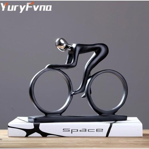 YuryFvna Bicycle Statue Champion Cyclist Sculpture Figurine Resin Modern Abstract Art Athlete Bicycler Figurine Home Decor