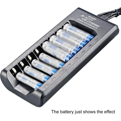 8 Slot Smart Battery Charger LED Display for AA/AAA NiMH Rechargeable Batteries