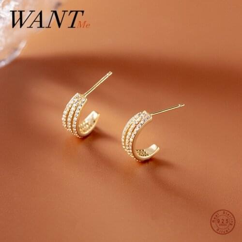 WANTME 925 Sterling Silver Luxury Wedding Zircon Hollow Multi-layer Korean Stud Earrings for Women Trendy Sweet Pirecing Jewelry
