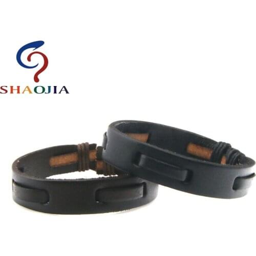 SHAOJIA 2017 Fashion Classic Black Brown Wide Genuine Leather Round Bracelet Men Vintage Lace-up Wrap Bracelets Women Jewelry