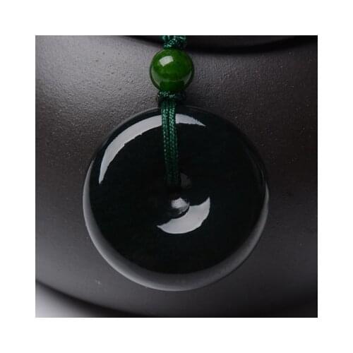 Zheru Jewelry Natural Hetian Jade Black Donut Pendant Necklace Beads Jewelry Best Gift