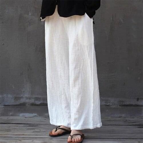 2020 Fashion Solid Cotton Linen Pants Women New Style Straight High Waist Trousers High Street Wide Leg Pants Plus Size M-7XL