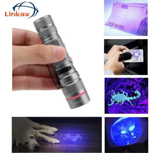 3 Modes Purple Violet Light UV torch 395nm Lamp Portable Lantern UV Torch Money Check Lamp AA/14500 Battery
