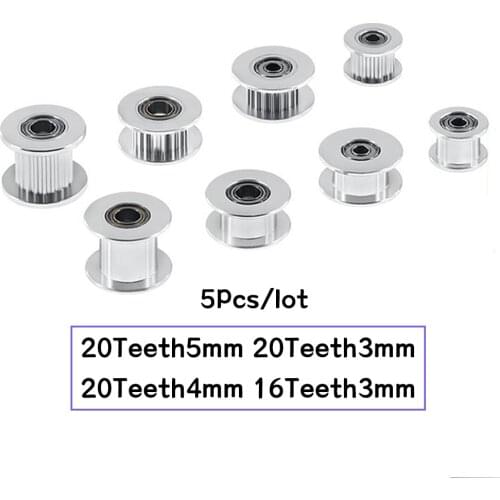 5pcs GT2 Idler Timing Pulley 16/20 Tooth Wheel Bore 3/5mm Aluminium Gear Teeth Width 6/10mm 3D Printers Parts For Reprap Part