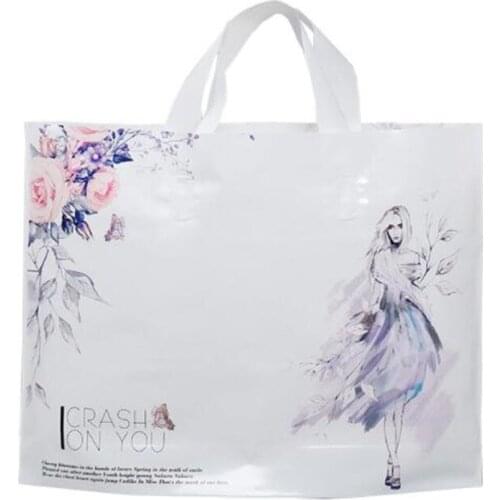 50Pcs/Lot Plastic Bag Shopping Tote Gift Bag With Handle For Party Favors Women Shopping Birthday Wedding Christmas Pouches Food