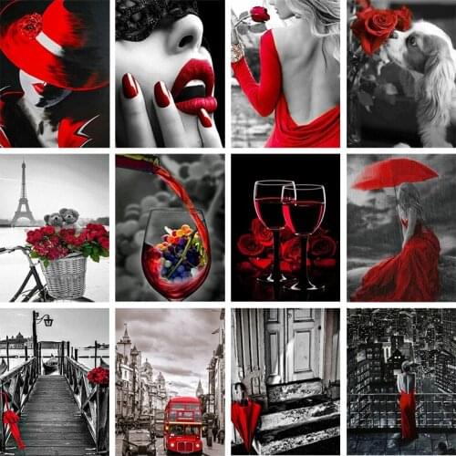 5D DIY Full Square Diamond Embroidery Red And Black Diamond Painting Woman Cross Stitch Rhinestone Mosaic Home Decor Gift