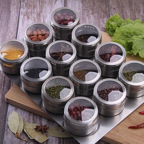 6Pcs /12Pcs Magnetic Spice Jar Set Stainless Steel Spice Tins Spice Storage Container Pepper Seasoning Sprays Tools