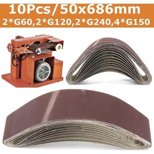 10 Pieces 50x686mm Mixed 60 120 150 240 Grit Sanding Belts For Grinding Polishing Replace Angle Grinder Machines Abrasive Tools