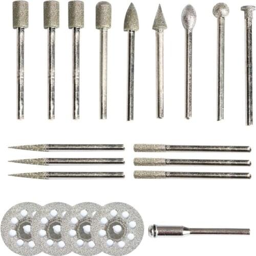 20pcs Diamond Grinding Head Chainsaw Sharpener Burr Mounted Points 3mm Shank Jade Stone Carving Polishing for Dremel Rotary Tool