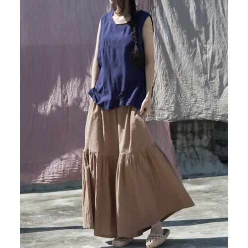 Women Loose Wide Leg Elastic Waist Pants Female 2020 Spring Summer Wide Leg Trousers Ladies Cotton Linen Wige Leg Pants