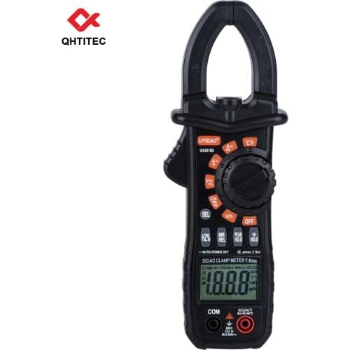QHTITEC UA2018D Clamp Meter TRMS Auto-Ranging 6000 Counts Digital Multimeter Temperature Capacitance Resistance Continuity