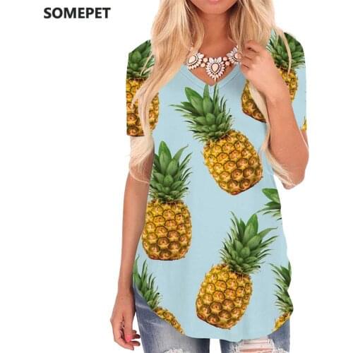 SOMEPET Pineapple T Shirt Women Fruit Funny T shirts Lovely V-neck Tshirt Womens Clothing Punk Rock Printed New High Quality