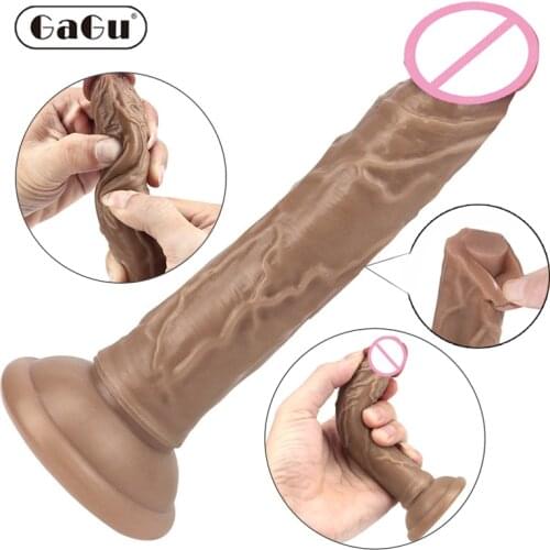 GaGu Double Layer Silicone Realistic Penis Skin feeling Strapless Dildo Anal Plug With Suction Cup Dick Adult Sex Toys for Woman