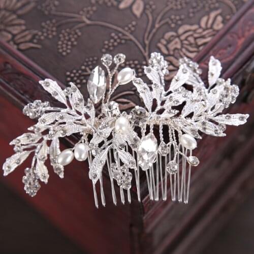 Leaf Pearl Silver Color Rhinestone Bridal Hair Comb Wedding Hair Accessories Bride Headpiece Hair ornaments Women Hair Jewelry