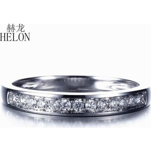 HELON Solid 14K White Gold Round H/SI Full Cut 0.25ct Genuine Natural Diamonds Engagement Ring Diamonds Band Women Fine Jewelry