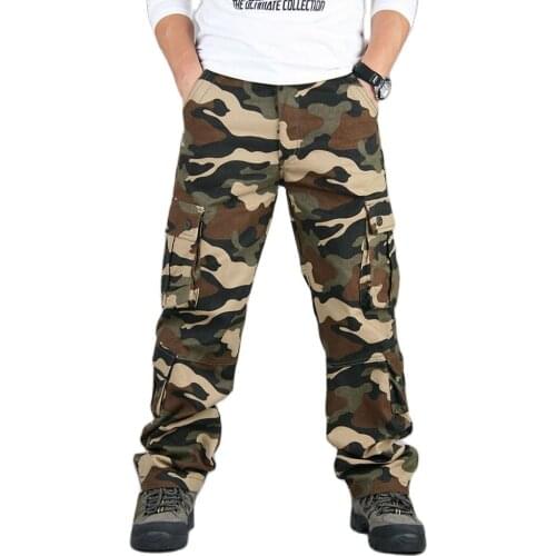 Camouflage Cargo Pants Men Straight Cotton Outdoor Wide Leg Trousers Plus Size Male Branded Hiking Working Clothes 2021