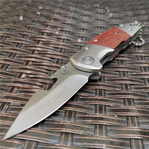 Pocket Folding Hunting Knife Tactical Knives 7CR13 Blade Steel Red Wood Handle Multi Tools for Outdoor Survival, Camping and EDC