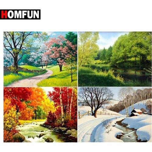HOMFUN Paint With Diamond Embroidery "Tree seasons scenery" Diamond Painting Full Square Round Picture Of Rhinestone Decor