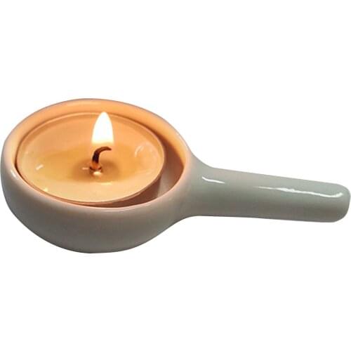 Ceramic Candlestick, Mini Portable Incense Holder Candle Stand with Handle for Home Coffee Shop, White