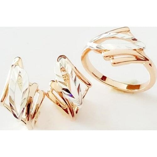 Trendy Women Jewelry Sets Rose Gold Color Women Jewelry Romantic Gold Silver Color Ring /Earring Jewelry Sets